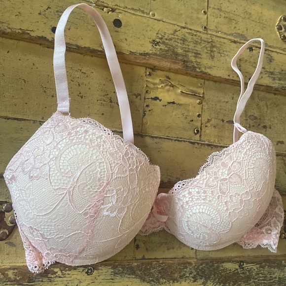 BODYCON LACE PUSHUP BRA STRETCH GIRLY PINK LACE PUSH-UP BRA 36C PINUP - Picture 9 of 11